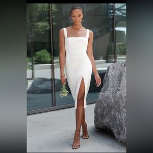 Jenny Yoo White Midi Dress with Slit